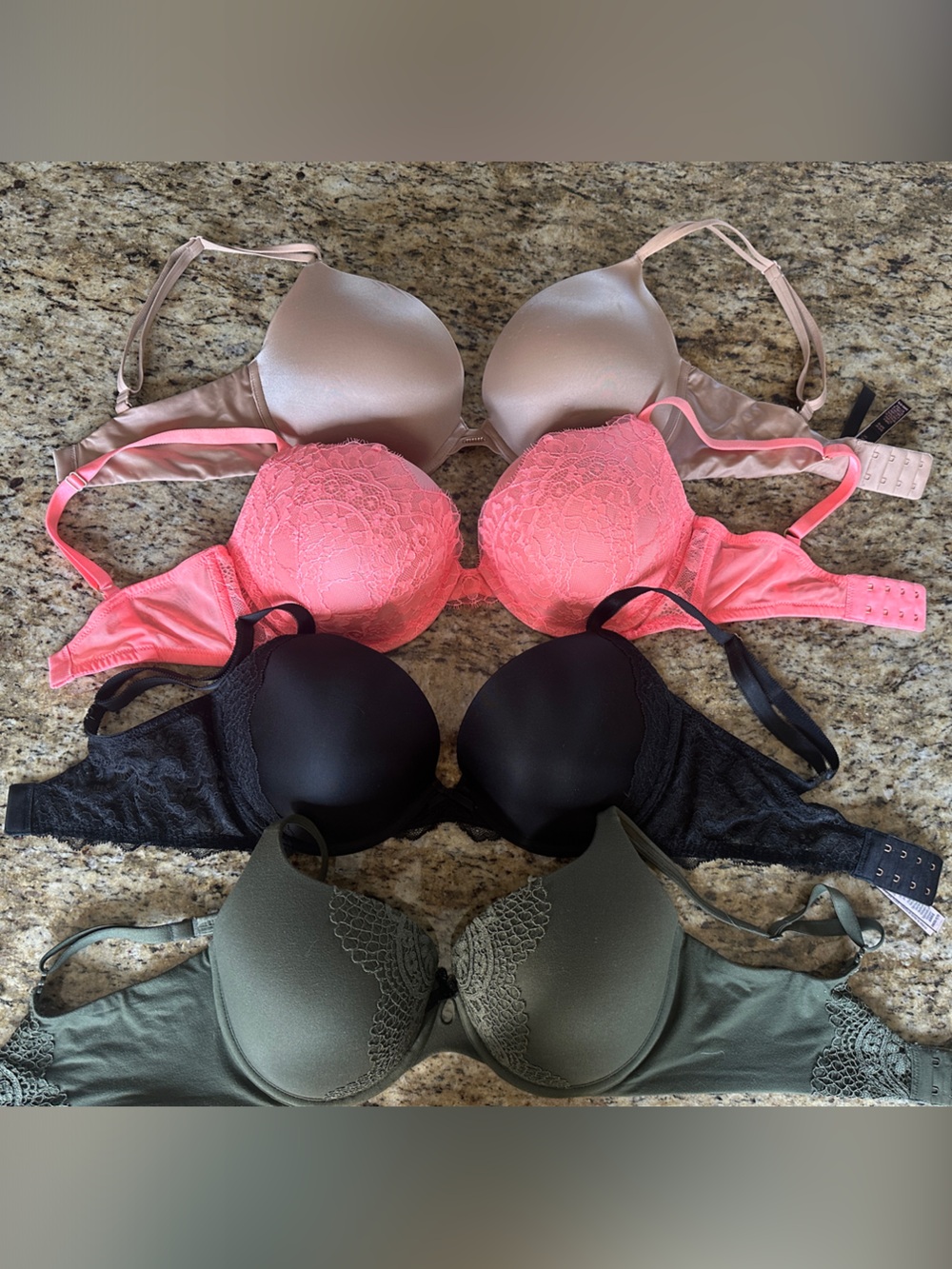 Victoria's Secret Bra Set Beige, Pink, Black, Olive Very Sexy & Dream Angel 34DD